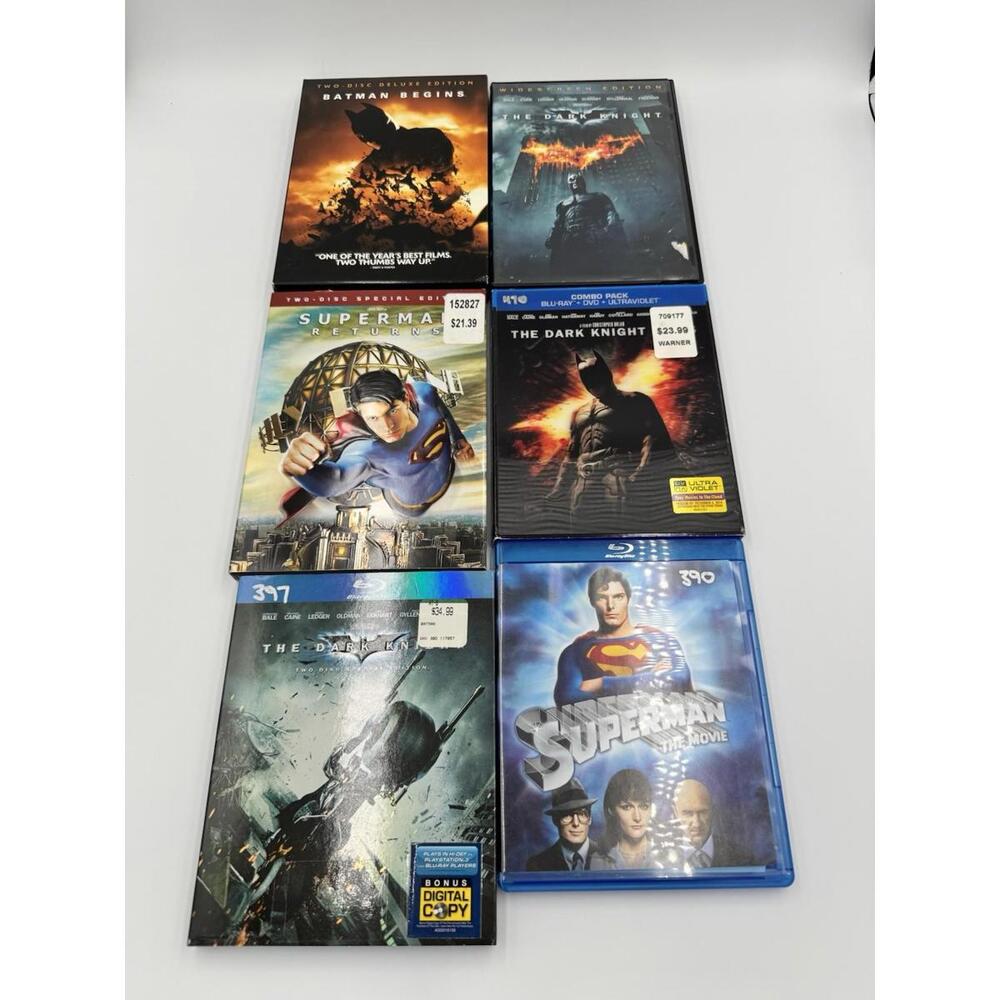 Comic Blu-Ray and DVD lot of 6 Movies / Films of Batman & Superman - Dark Knight